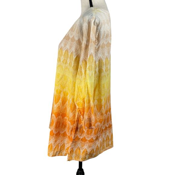 Chico’s SZ 3 (X-Large) Top Geometric V-Neck 3/4 Sleeve Lightweight Slits Ombre - Picture 6 of 8